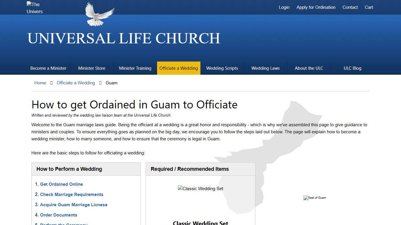 How to get Ordained in Guam to Officiate - Universal Life Church